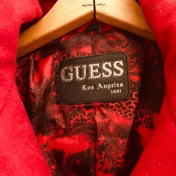Guess XS Women's Red Wool-Blend Jacket with Hood  Vintage 80s Retro Style - Picture 6 of 12